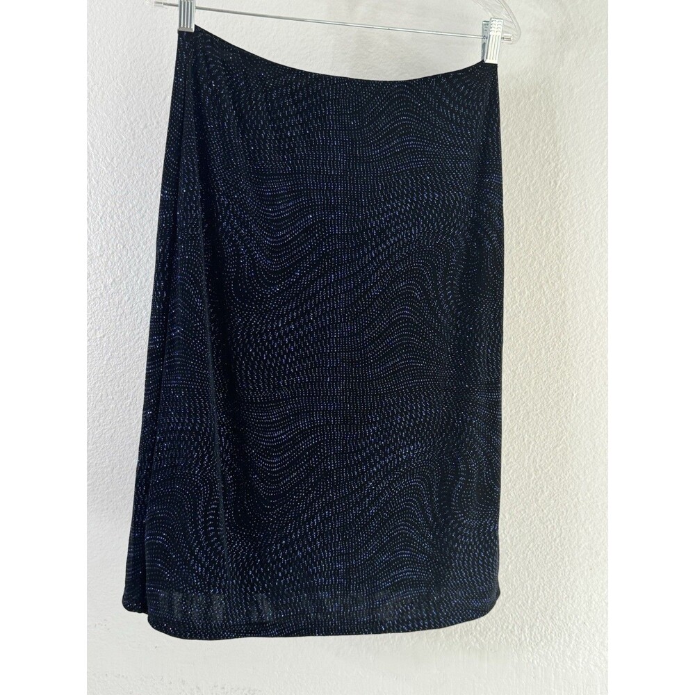 Ninety Skirt Above Knee Blue Sparkle Y2K Glam Punk Metallic Large USA Made Vtg